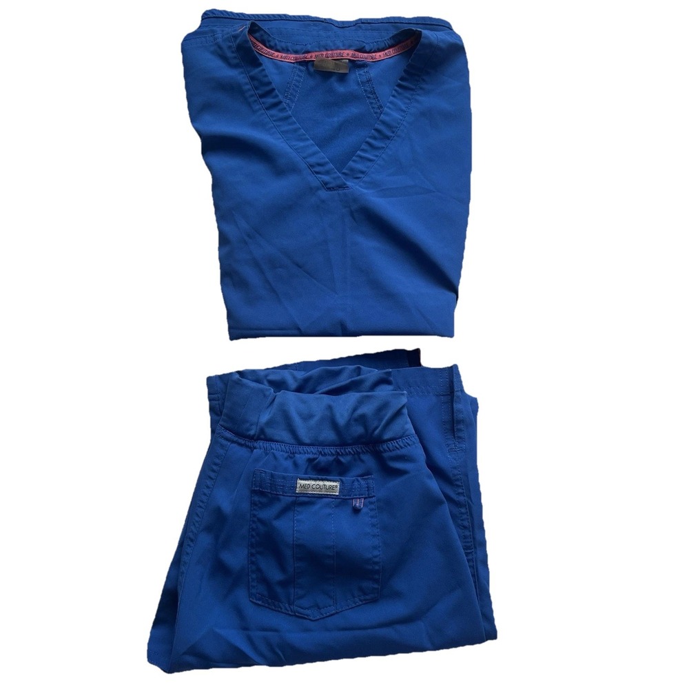 Med Couture Scrub Set Womens XS/S Royal Blue V-Neck Cargo Medical Nurse Uniform